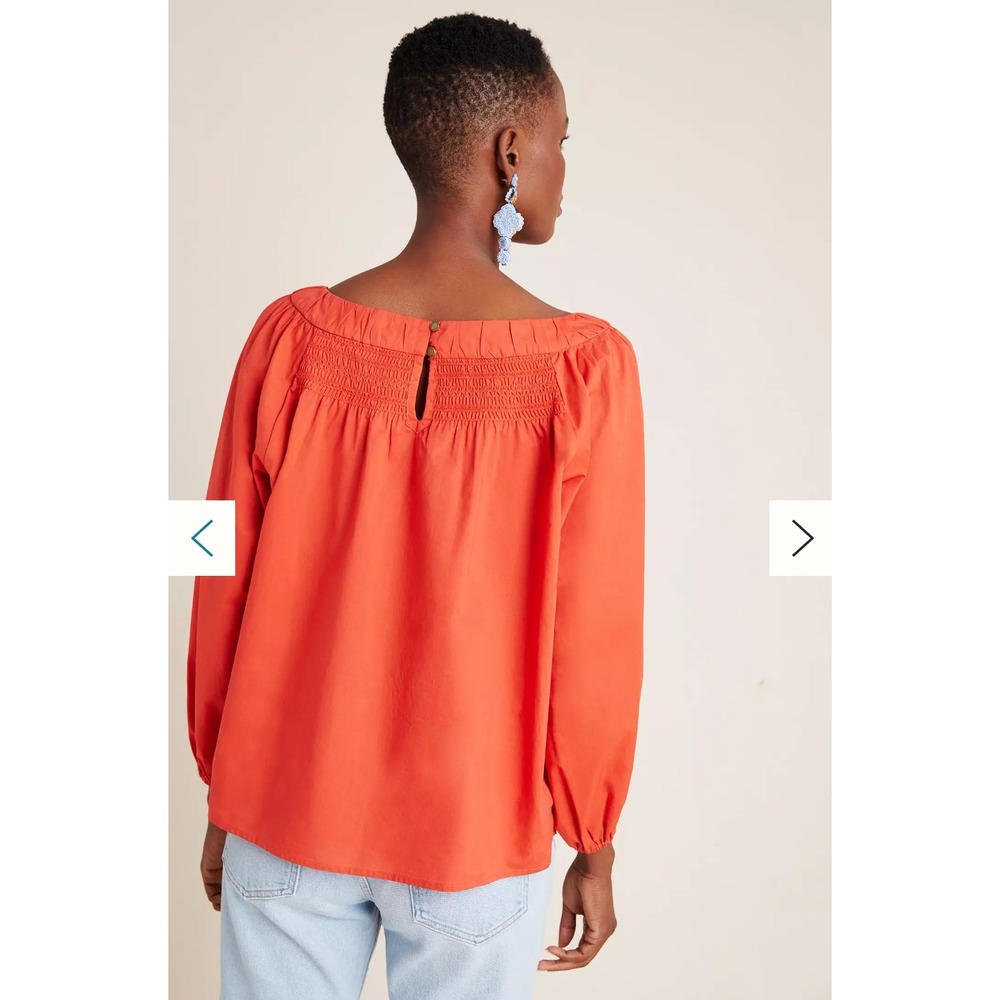 Maeve, XS, Jessie Smocked Swing Blouse, Orange, 100% Cotton, Long Sleeve - Picture 2 of 8